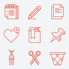 Thin line icons for documents and  web, modern flat design