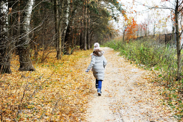 Obraz premium KId girl in the autumn forest