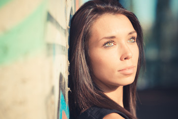 young beautiful brunette straight hair woman