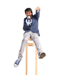 Man shouting over isolated white background