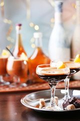 Espresso cocktail served on table