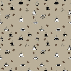 seamless pattern with coffee beans and cups