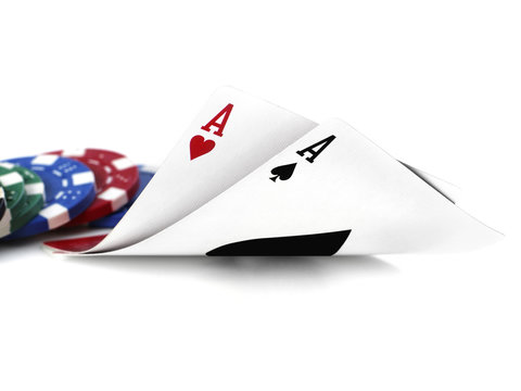 double aces with fiches on white background
