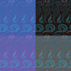 Waves background. Seamless Hand-drawn illustration. Set