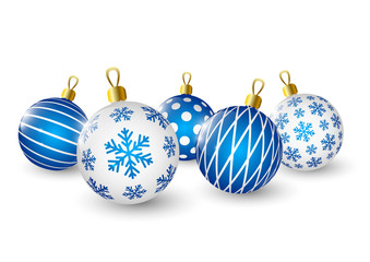 Christmas blue balls on white background