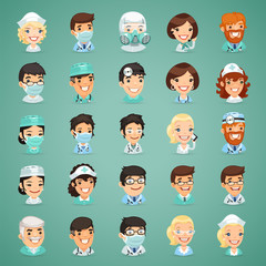 Doctors Cartoon Characters Icons Set