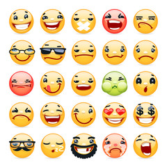 Cartoon Facial Expression Smile Icons Set