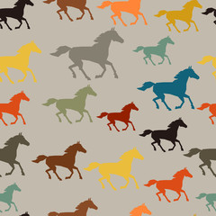 Seamless pattern with horse running in flat style.