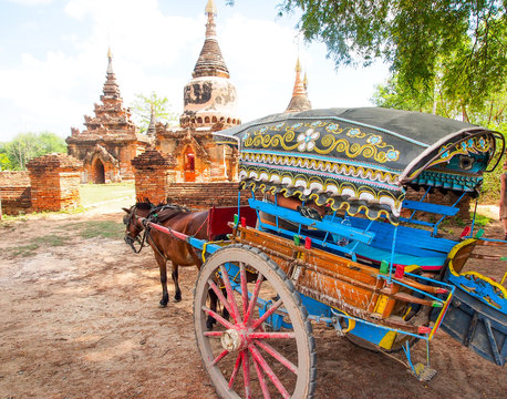 horse carriage and Daw Gyan Pagoda complex, Ava, Myanmar