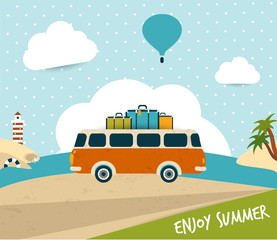 Retro travel bus concept. summer holiday.