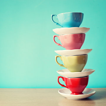 Four Colorful vintage tea cups