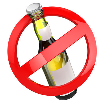 No Alcohol Sign.  Bottle Of Beer On White Isolated Background.