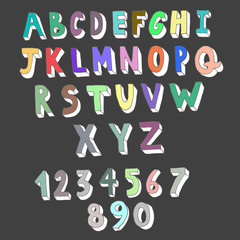 set of three-dimensional letters alphabet and numbers