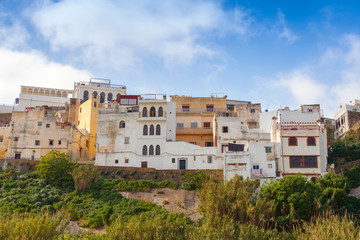 Fototapeta na wymiar Medina of Tangier, Morocco. Old colorful living houses