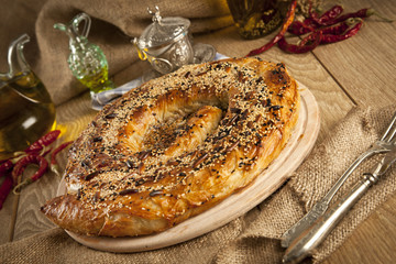 Turkish meat and cheese stuffed filo dough borek kol boregi