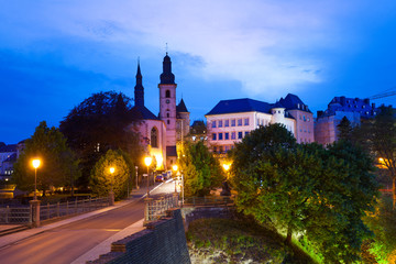 Saint Michael's Church at night in Luxembourg