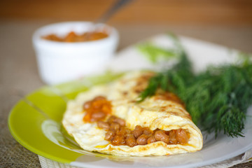 fresh morning egg omelet with beans