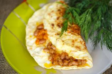 fresh morning egg omelet with beans