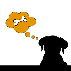 cute dog with a bone in his mind illustration