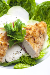 chicken meat with kohlrabi and garlic sauce