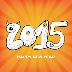happy new year 2015 hand drawn greeting card poster