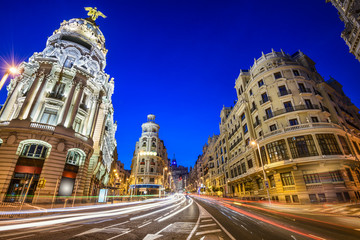 Madrid, Spain Gran Via Cityscape - obrazy, fototapety, plakaty
