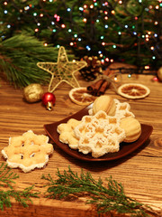 Fototapeta na wymiar Christmas cookies on a wooden table