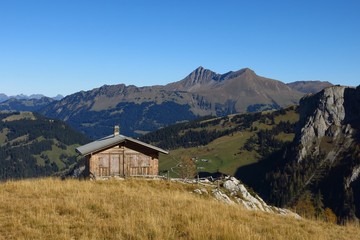 Hut and view of the Lauenenhorn and Gifer