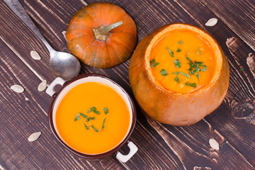 Fresh cooked pumpkin soup