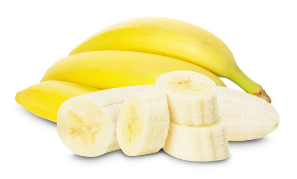 bananas with banana slices on the white background