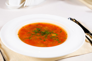 Bowl of spicy vegetable minestrone soup