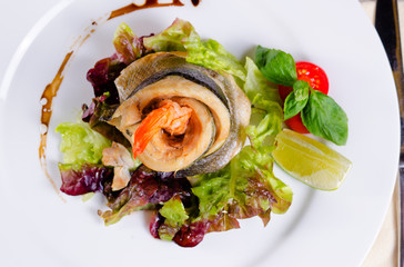 Gourmet Rolled Fish Meat with Shrimp Dish