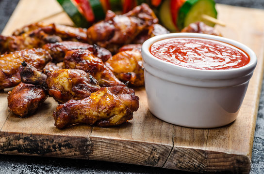 Sticky Chicken With Red Hot Dip