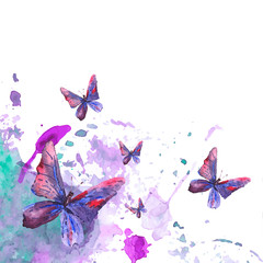 Naklejki  Abstract watercolor background with butterflies