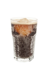 Cola in clear glass with ice and clipping path