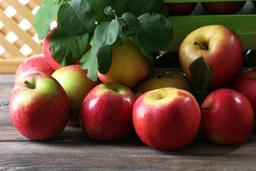 Juicy apples in box, close-up