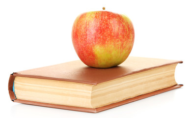 Apple with book isolated on white