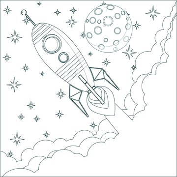 Cartoon Rocket , moon in sky with space for text