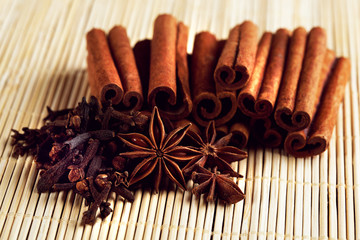 Carnation with cinnamon sticks and star anise