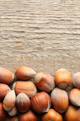 Hazelnuts  on wooden background