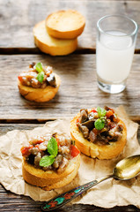 bruschetta with roasted eggplant and tomatoes