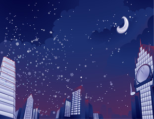 Night city landscape. Vector illustration