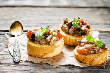 bruschetta with roasted eggplant and tomatoes