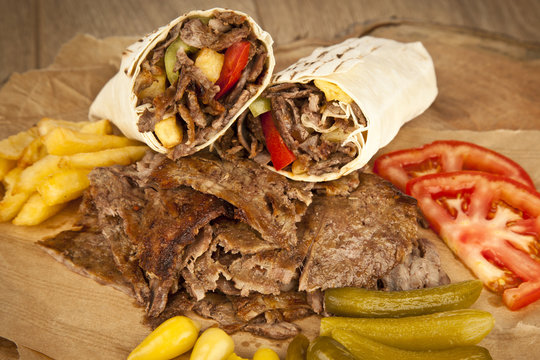 delicious turkish doner kebab grilled meat