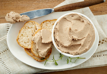 bowl of liver pate and bread