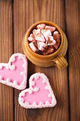 hot chocolat vintage mug, topping with marshmallow with heart co
