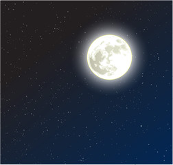 Naklejka na ściany i meble Moon on a starry dark blue night sky vector