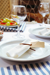 Restaurant table setting in sea theme