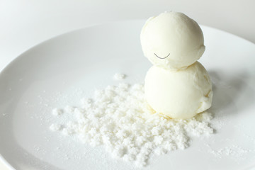 smile ice cream snowman standing on white background