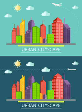 Flat design urban landscape illustration